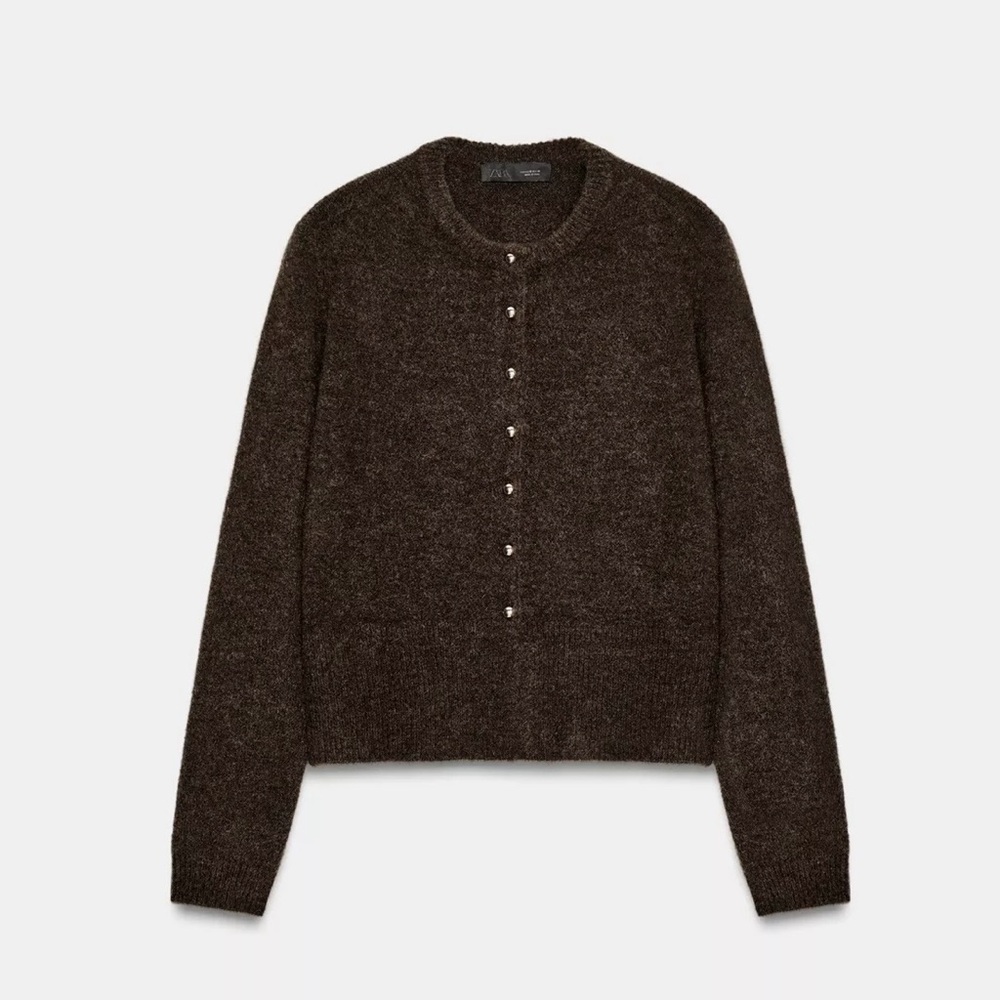 NWT ZARA BALL BUTTON KNIT Brown Cardigan SIZE M